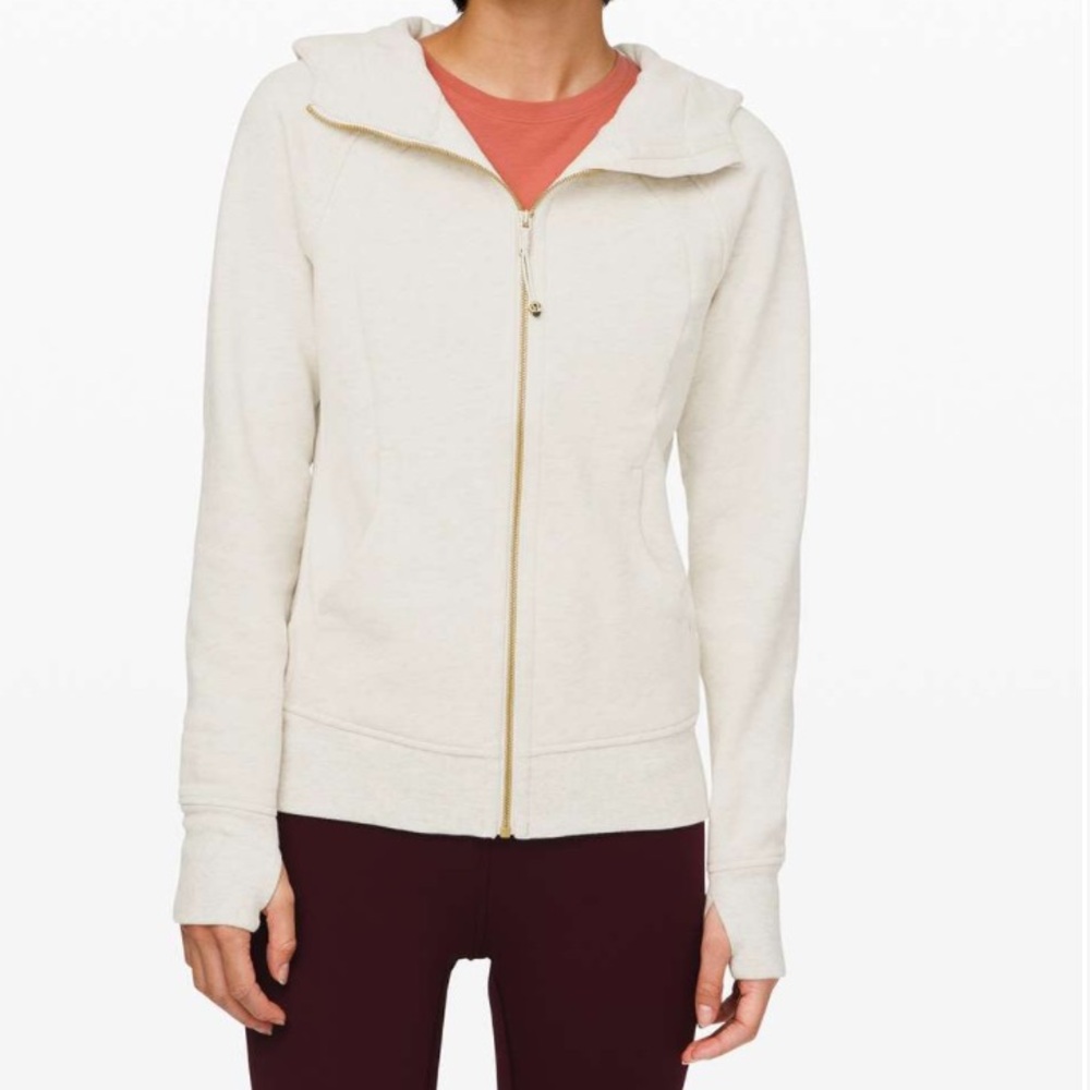 Lululemon Scuba Hoodie *Light Cotton Fleece, Size 8 Heathered Light Ivory / Gold
